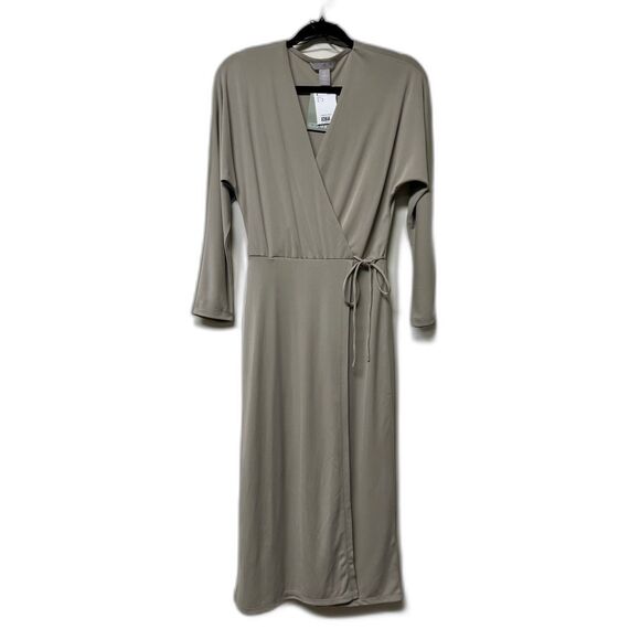 NWT H&M Khaki Faux Wrap Dolman Sleeve Midi Dress, Sz S - Picture 1 of 7